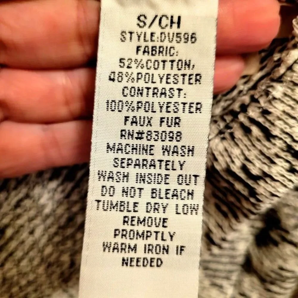 Cavalini Womens Sweater Black S Sherpa Fleece Collar Waterfall Open Cardigan